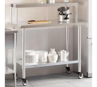 Ziaphsol Table de travail de cuisine en acier inoxydable avec planche d'appoint, 110 x 55 x 120 cm, chariot avec 4 roulettes et frein, pour cuisine, restauration, snack, bar, buffet