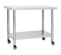 Ziaphsol Table de travail de cuisine en acier inoxydable avec roulettes 100 x 45 x 85 cm, fournitures gastronomiques pour restauration, restaurant, cuisine, restauration, hôtel, cantine, chariot