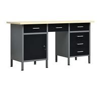 Ziaphsol Table de travail en acier noir, 160 x 60 x 85 cm, 6 tiroirs avec roulement à billes, établi pour atelier, garage, cave, rangement d'outils pour réparation, montage