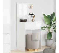 Ziaphsol Tables de Maquillage pour Chambre avec tiroir Blanc Brillant en Bois d'ingénierie, Grande capacité de Rangement, Miroir rétroéclairé Hollywood, Chargeur sans Fil intégré