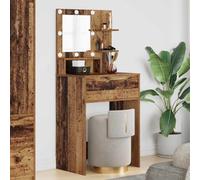Ziaphsol Tables de Maquillage pour Chambre avec tiroir en Bois Ancien, Meuble de Rangement avec Miroir, éclairage Hollywood, Chargeur sans Fil, idéal pour Dressing et Salle de Bain
