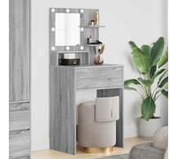 Ziaphsol Tables de Maquillage pour Chambre avec tiroir Gris Sonoma en Bois d'ingénierie, Grande capacité de Rangement, Miroir rétroéclairé Hollywood, Chargeur sans Fil intégré pour Usage intérieur