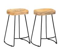 Ziaphsol Tabourets de Bar Gavin Lot de 2 en Bois de manguier Massif et métal Noir, Design Industriel Vintage, Hauteur réglable, Assise rembourrée, idéal pour Cuisine, pub ou Salon