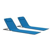 Ziaphsol Tapis de Plage Pliables en Acier laqué et Tissu Bleu, Lot de 2, Dossier inclinable avec Coussin et Poche de Rangement, transat Bain Soleil pour Plage, Camping, terrasse, Jardin, Piscine