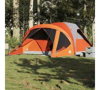 Ziaphsol Tente familiale tunnel pour 6 personnes, gris orange, tente de camping imperméable en polyester 185T avec revêtement PU, 3 fenêtres, auvent, connexion E, 411 x 325 x 180 cm, sac de transport