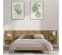 Ziaphsol Tête de lit de 200 cm avec tables de chevet intégrées, bois de chêne fumé, 2 pièces, montage mural pour chambre à coucher, espace de rangement stable