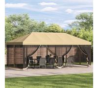 Ziaphsol Tonnelle de fête 6 x 3 m crème en polyester et acier avec 190 g/m², toit stable, 6 panneaux latéraux et fenêtres en filet, tente de jardin résistante aux intempéries pour terrasse, événement