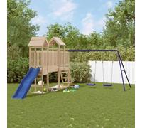 Ziaphsol Tour de jeu en pin massif avec toboggan et double balançoire - Jouet de jardin pour enfants à partir de 3 ans - Structure d'escalade avec bac à sable et échelle - Aire de jeux d'extérieur
