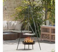 Ziaphsol Trépied de Feu de Camp en Acier Noir 92x92x171,5 cm Portable pour Cuisine Extérieure, Support Stable pour Feux Ouverts, Idéal pour Camping, Jardin, Barbecue