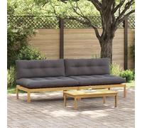 Ziaphsol Unité de canapé du Milieu en Bois d Acacia Clair et Gris foncé, Module modulable avec Coussin, Assise 2 Places pour Jardin, terrasse, Balcon, Patio, véranda et Salon détente