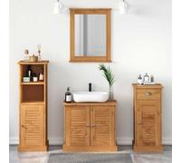 Ziaphsol VIGO Ensemble de meubles de salle de bain marron 4 pièces en pin massif 35 x 34 x 110 cm avec étagère, armoire miroir et meuble bas pour style maison de campagne