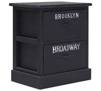 Ziaphsol Vintage Black Bedside Table 38 x 28 x 45 cm Made of Durable Paulownia Wood with 2 Smooth-Gliding Drawers for Bedroom, Living Room Or Bedside Decor