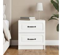 Ziaphsol Vintage White Glossy Bedside Cabinet 43 x 34.5 x 44.5 cm with Large Storage Drawers for Bedroom Living Room Modern Scandinavian Style