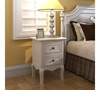 Ziaphsol Vintage White MDF Bedside Table Set of 2 with Two Spacious Drawers, conical Legs, Nickel knobs, Suitable for Bedroom, Living Room, Or Dormitory, Durable Wood Finish
