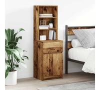 Ziaphsol Vintage Wooden Bedside Table 39x35x125 cm with Storage Drawer and Open Shelves for Bedroom Lounge Or Dorm Room in Scandinavian Rustic Style