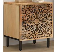 Ziaphsol Vintage Wooden Bedside Table 40x33x46 cm with Hand-Carved Floral Motifs Solid Mango Wood for Bedroom Or Living Room Decor AU