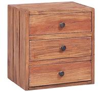 Ziaphsol Vintage Wooden Bedside Table with Three Drawers 35x25x35 cm Solid Mahogany for Bedroom Living Room Decor Rustic Furniture