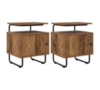 Ziaphsol Vintage Wooden Nightstand Set 2 Pieces with Metal Frame for Bedroom Modern Industrial Storage with Shelves and Drawer Durable MDF Finish Fits Adult and Child Rooms