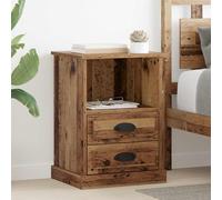 Ziaphsol Vintage Wooden Nightstand with Drawer 2 Pieces Rustic Finish 36 x 43 x 60 cm Bedroom Side Table with Storage Shelves Ideal for Living Room Or Bedroom Decor