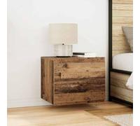 Ziaphsol Vintage Wooden Wall-Mounted Bedside Table 50x39x41 cm with Drawers LED USB Lighting Durable Engineered Wood Ideal for Modern Rustic Bedroom Decor