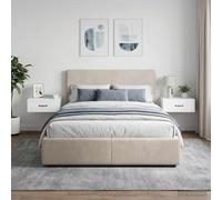 Ziaphsol Wall-Mounted Bedside Cabinet 2 pcs in Glossy White Finish 49 x 34.5 x 20 cm with Spacious Drawers and Open Shelf for Bedroom, Living Room, Or Guest Space Modern Scandinavian Design