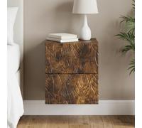 Ziaphsol Wall-Mounted Bedside Cabinet in Smoked Oak Wood with Two Drawers, Modern Scandinavian Style for Bedroom Or Living Room, Compact Storage Solution for Adult Or Children's Spaces