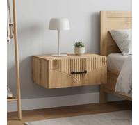 Ziaphsol Wall-Mounted Bedside Cabinet Set of 2 in Artisanal Oak Wood with Modern Design for Bedroom Living Room Or Guest Room Storage Drawers and Open Shelf Space Compact Size