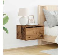 Ziaphsol Wall-Mounted Bedside Cabinet with Drawer in Vintage Wood 50 x 36 x 30 cm for Bedroom Storage, Rustic Style Bedside Table with LED Lighting and USB Power