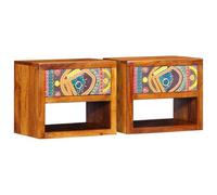 Ziaphsol Wall-Mounted Bedside Cabinet with Two Drawers in Warm Brown 40 x 35 x 35 cm for Bedroom Decor, Modern Rustic Wooden Storage Furniture with Shelves and Space-Saving Design