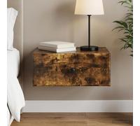 Ziaphsol Wall-Mounted Bedside Table Chêne fumé with Drawer and Open Shelf 49 x 34.5 x 20 cm Modern Scandinavian Bedroom Furniture for Small Spaces Durable Wood and MDF