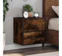 Ziaphsol Wall-Mounted Bedside Table in Smoked Oak 40x31x39.5 cm with Two Drawers for Bedroom, Modern Scandinavian Industrial Design, Durable Wood and Metal, Space-Saving Furniture