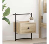 Ziaphsol Wall-Mounted Bedside Table Set 2 Pieces in Oak Sonoma with MDF Massif Wood and Metal Accents 35x30x51 cm for Bedroom Living Room Dormitory Modern Vintage Style Space-Saving Furniture