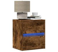 Ziaphsol Wall-Mounted Bedside Table with Adjustable RGB LED Lights and Two Storage Drawers in Smoked Oak Finish for Modern Bedroom Decor