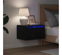 Ziaphsol Wall-Mounted Bedside Table with LED Lights Black Modern Design Bedroom Furniture with Storage Shelf and USB Port for Living Room Or Bedroom Decor