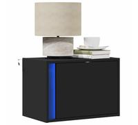 Ziaphsol Wall-Mounted Bedside Table with LED Lights Black Wood Modern Bedroom Furniture with Drawer and USB Port for Bedroom, Living Room, Or Dormitory Space Saving Decor