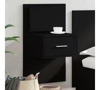 Ziaphsol Wall-Mounted Bedside Table with LED Lights in Black Finish Made of Durable Engineered Wood, Measuring 48.5 x 32.5 x 80 cm, Ideal for Bedroom, Living Room, Or Dorm
