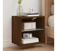 Ziaphsol Wall-Mounted Bedside Table with LED Lights in Brown Oak Wood Modern Scandinavian Design with Storage Shelf and USB Port for Bedroom Or Living Room Decor
