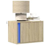 Ziaphsol Wall-Mounted Bedside Table with LED Lights in Sonoma Oak Durable Wooden Nightstand with Drawer for Bedroom Living Room Modern Scandinavian Interior Decor
