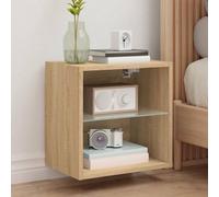 Ziaphsol Wall-Mounted Bedside Table with LED Lights in Sonoma Oak Finish for Bedroom, Modern Design, with Storage Space and USB Connector