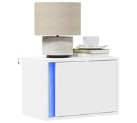 Ziaphsol Wall-Mounted Bedside Table with LED Lights in White Wood Finish for Bedroom Storage with Drawer and Adjustable RGB Lighting Compatible with USB Power Supply Modern Design