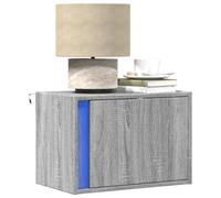Ziaphsol Wall-Mounted Bedside Table with LED Lights Sonoma Gray Wooden Nightstand with Drawer Compact Storage for Bedroom Modern Scandinavian Indoor Use