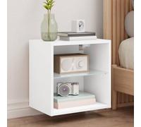 Ziaphsol "Wall-Mounted Bedside Table with LED Lights White Wood and Glass Modern Scandinavian Vintage Design for Bedroom Or Living Room Storage Shelf