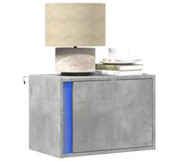 Ziaphsol Wall-Mounted Bedside Table with RGB LED Lights 2 Pack in Grey Concrete Finish Modern Design for Bedroom Living Room with Storage Drawer and USB Power Source