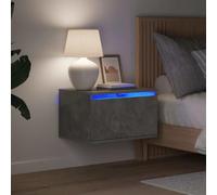 Ziaphsol Wall-Mounted Bedside Table with RGB LED Lights in Concrete Gray Finish, Industrial Style, Made of Engineered Wood, 50x36x30 cm, Modern Design, Suitable for Bedroom, Living Room, Or Dorm Room