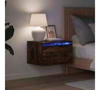Ziaphsol Wall-Mounted Bedside Table with RGB LED Lights in Smoked Oak Wood Modern Scandinavian Style for Bedroom Or Living Room Space Saving Furniture with Storage Shelf and USB Connector