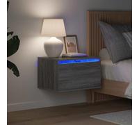 Ziaphsol Wall-Mounted Bedside Table with RGB LED Lights in Sonoma Gray Modern Wood MDF Scandinavian Bedroom Furniture for Living Room Adult Child Dormitory Space-Saving