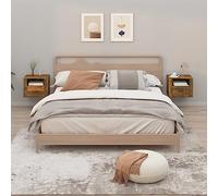 Ziaphsol Wall-Mounted Bedside Tables 2 pcs in Smoked Oak Wood with Sturdy Surface for Bedroom Decor Storage and Modern Design Ideal for Living Room Or Bedroom Furniture