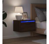 Ziaphsol Wall-Mounted Bedside Tables with RGB LED Lights 2 Pieces in Oak Brown Modern Scandinavian Style for Bedroom Living Room Home Decor