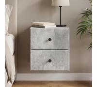 Ziaphsol Wall-Mounted Gray Concrete Finish Bedside Table 34.5 x 33 x 40 cm with Two Drawers Bedroom Storage Furniture for Modern and Vintage Interior Decor