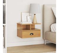 Ziaphsol Wall-Mounted Nightstand Cabinet in Honey Brown Finish 40 x 31 x 27 cm Made of Solid Pine Durable Modern Minimalist Bedroom Or Living Room Storage with Drawer and Wire Shelf